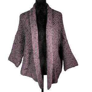 Anthropologie Elsamanda Purple Wool Cardigan Sweater Chunky Knit Open Open Front